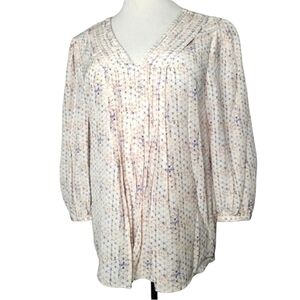 NWT Rebecca Taylor Shibori Silk V Neck Sheer Pleated Silk Blouse Geometric Top 6